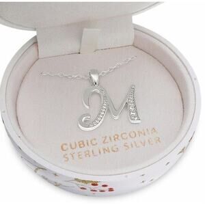 Sterling Silver 'M' Initial Necklace w/ Christmas Ornament Gift Box Stunning NWT